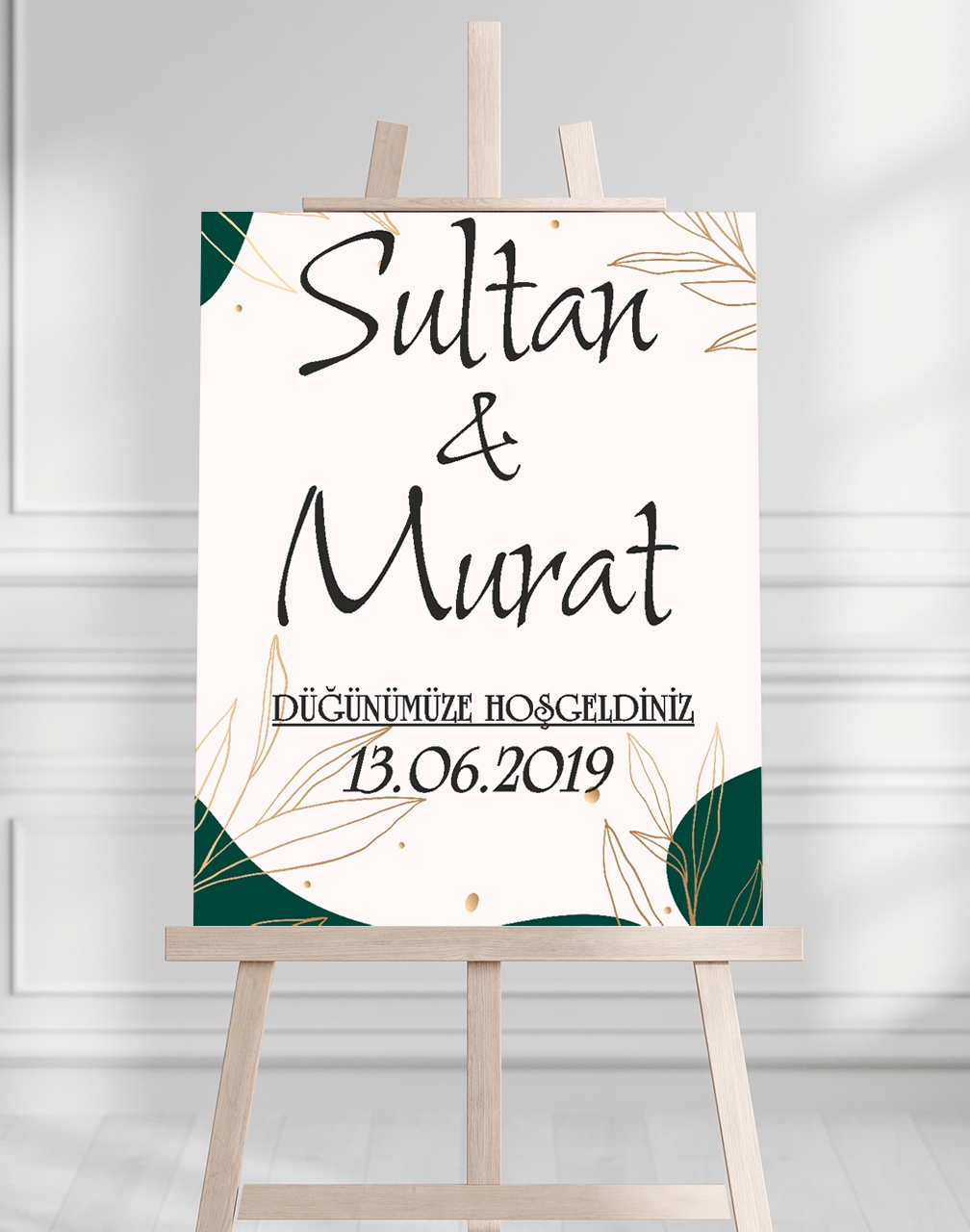 Söz Nişan Düğün İçin 50x70 Karşılama Panosu - SAltın Çiçek Tasarımlı 002