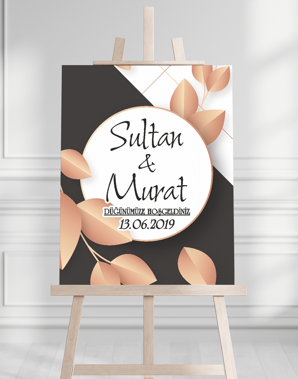 Söz Nişan Düğün İçin 50x70 Karşılama Panosu - Siyah ve Gül Tasarımlı 002