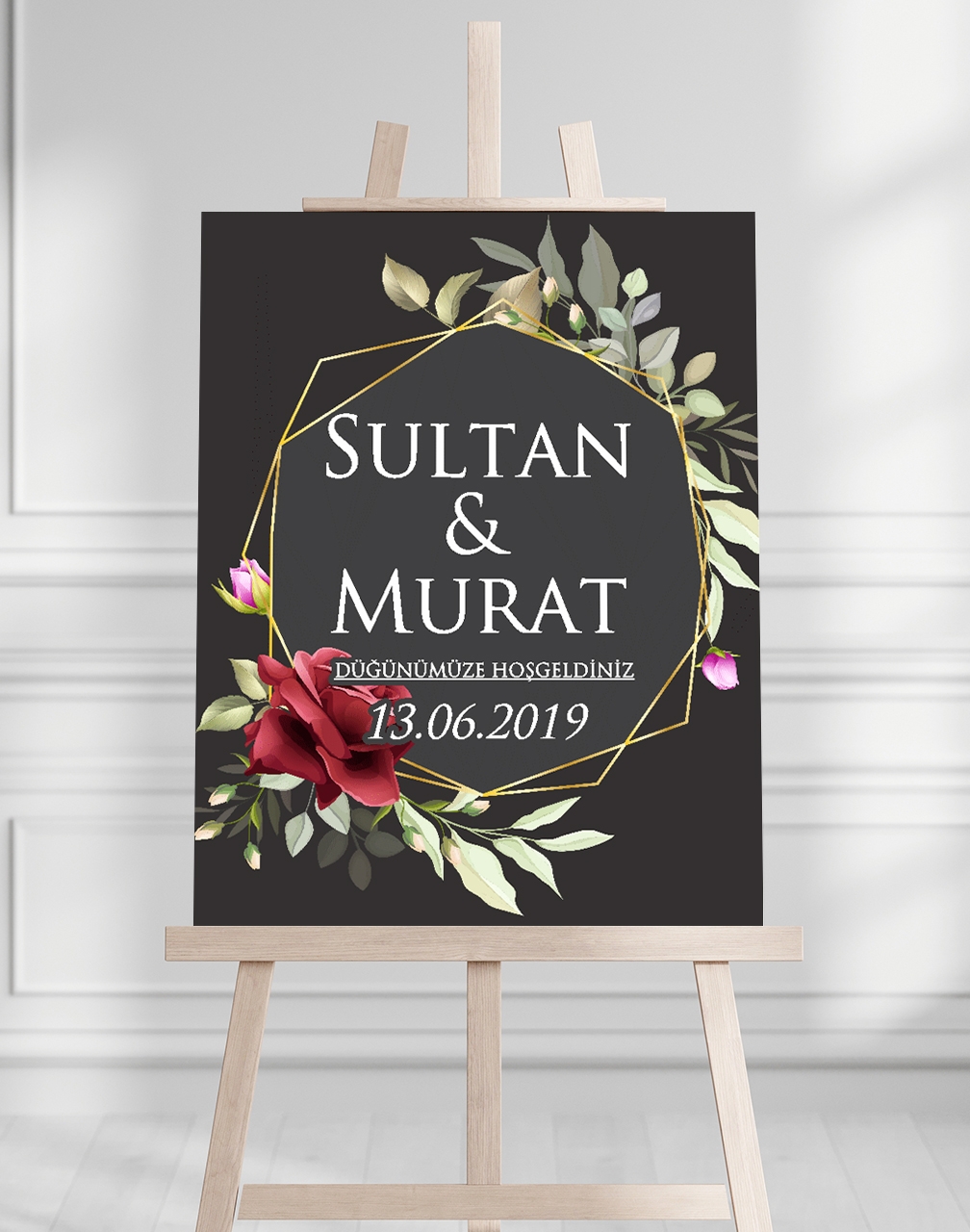 Söz Nişan Düğün İçin 50x70 Karşılama Panosu - Soft Çiçek Tasarımlı