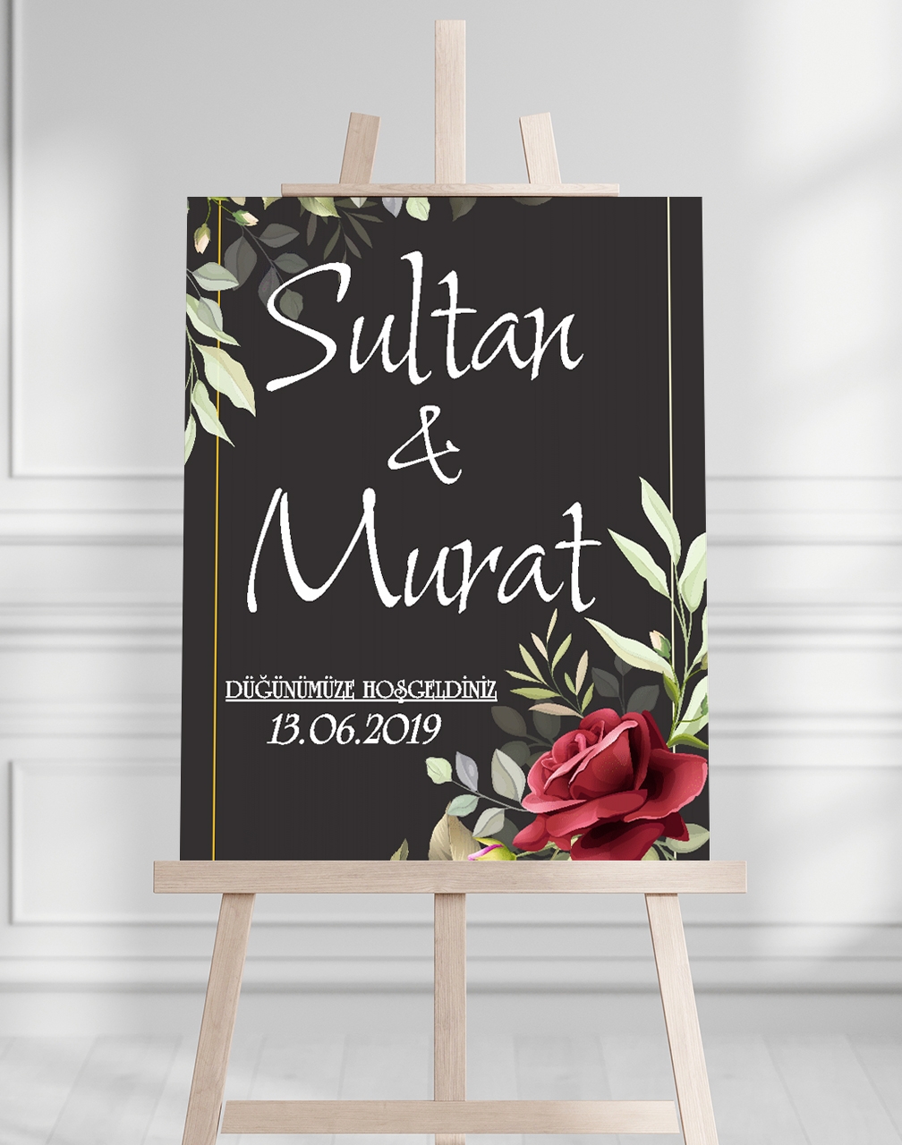 Söz Nişan Düğün İçin 50x70 Karşılama Panosu - Soft Çiçek Temalı