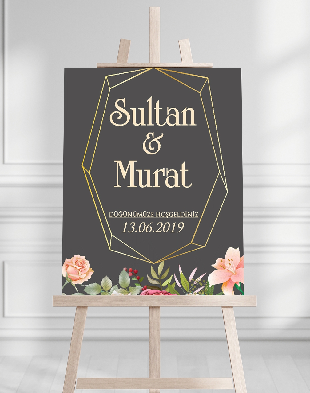 Söz Nişan Düğün İçin 50x70 Karşılama Panosu - Sonbahar Çiçek Tasarımlı 001
