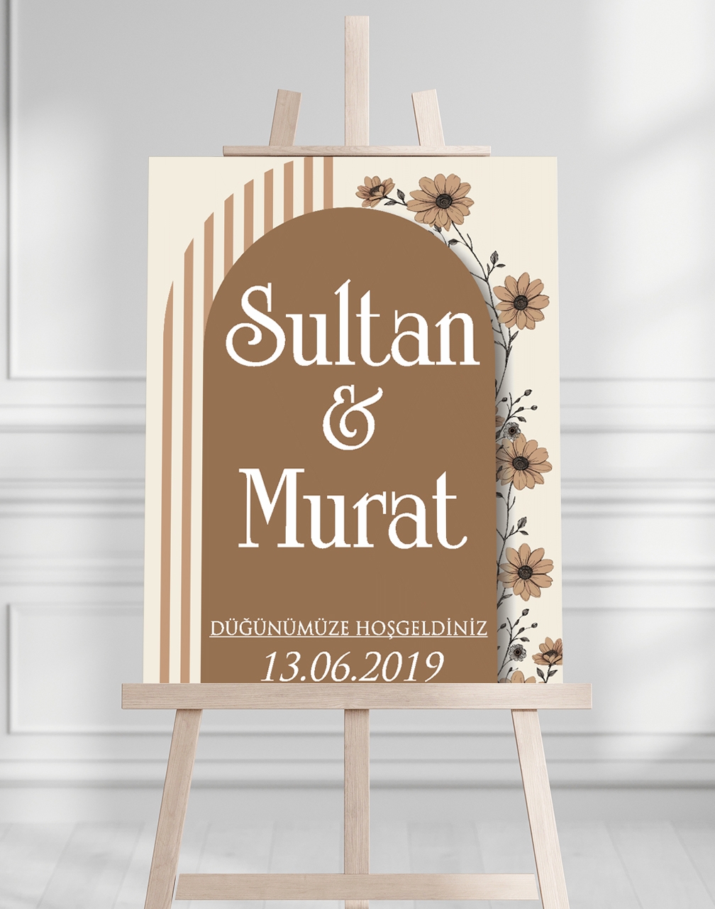 Söz Nişan Düğün İçin 50x70 Karşılama Panosu - Sonbahar Çiçek Temalı