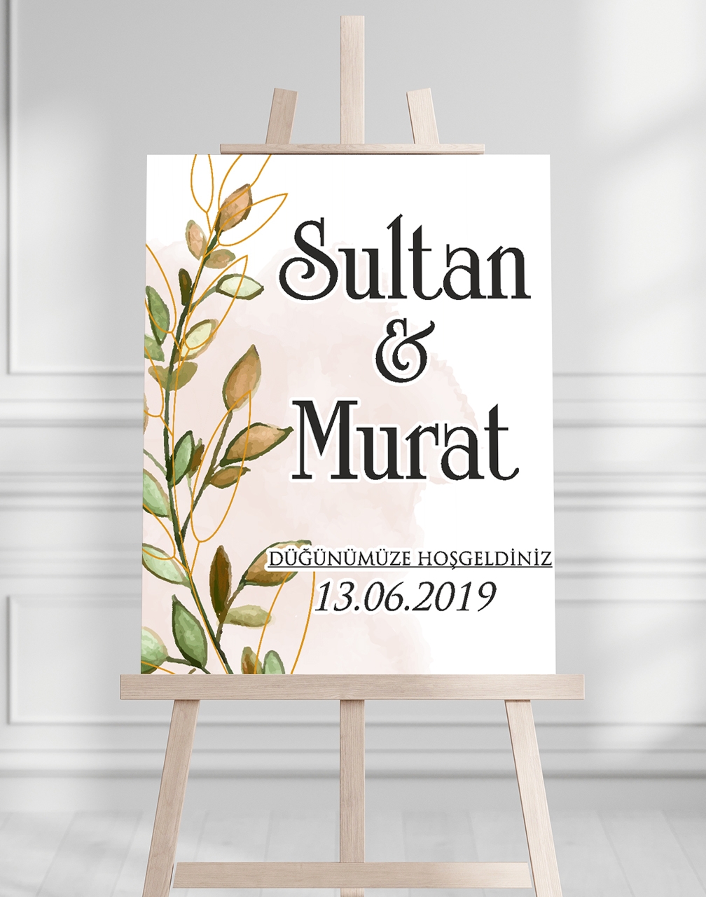Söz Nişan Düğün İçin 50x70 Karşılama Panosu - Sonbahar Çiçek ve Yaprak Tasarımlı