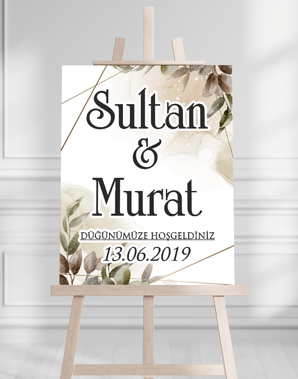 Söz Nişan Düğün İçin 50x70 Karşılama Panosu - Sonbahar Desenli