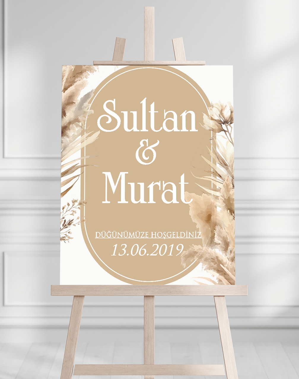 Söz Nişan Düğün İçin 50x70 Karşılama Panosu - SŞeftali Çiçek Desenli