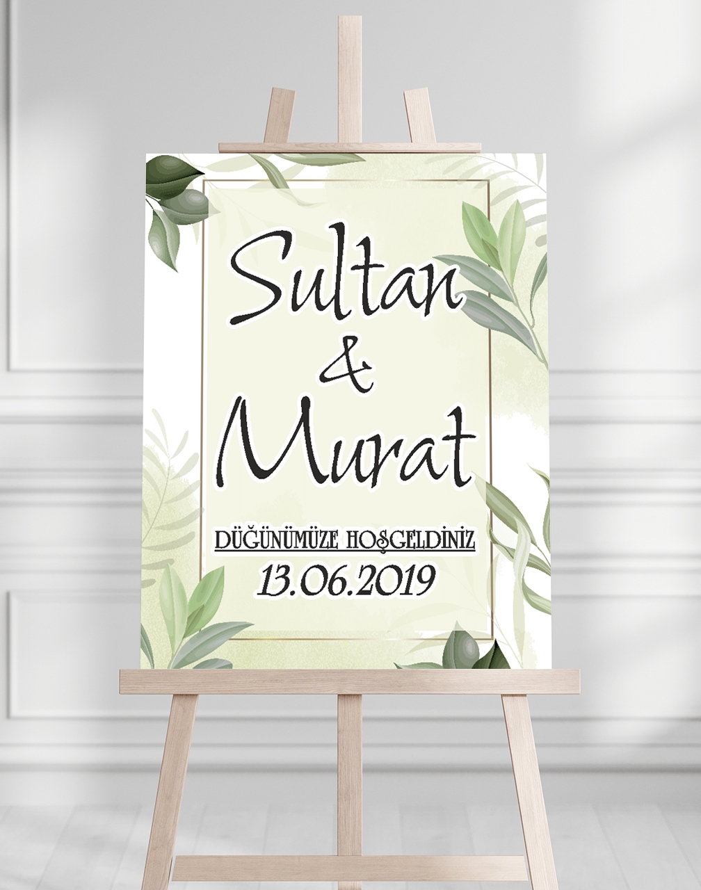 Söz Nişan Düğün İçin 50x70 Karşılama Panosu - Tropikal Çiçek ve Yaprak Tasarımlı