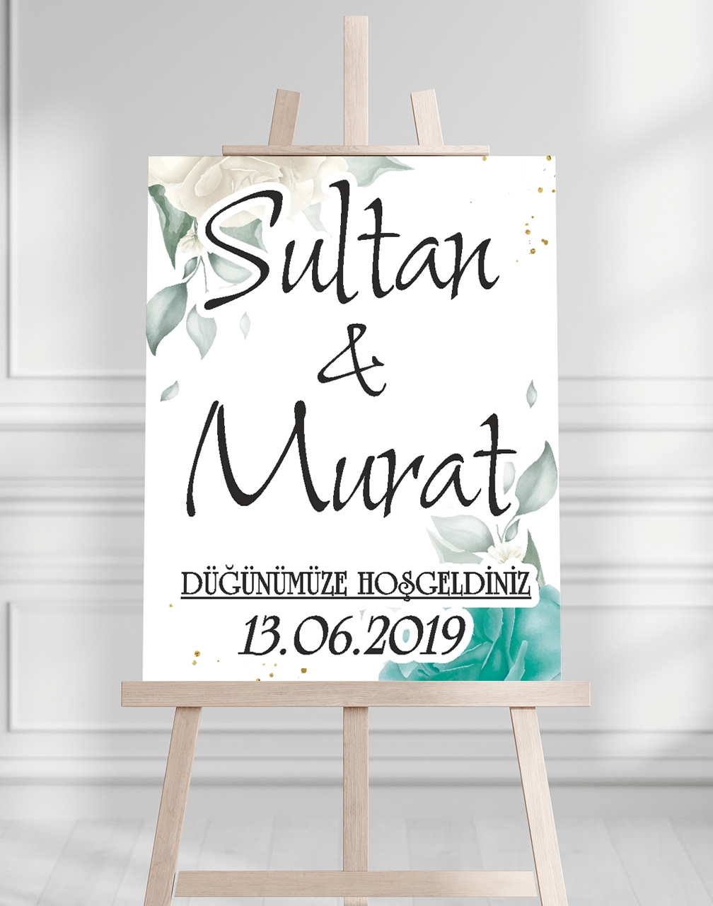 Söz Nişan Düğün İçin 50x70 Karşılama Panosu - Yaprak Tasarımlı 002