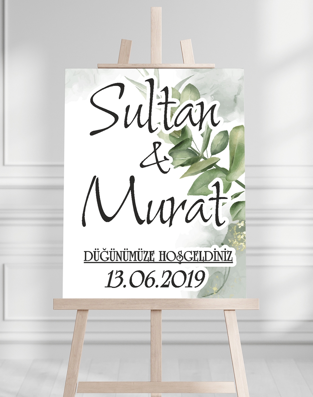 Söz Nişan Düğün İçin 50x70 Karşılama Panosu - Yaprak Tasarımlı