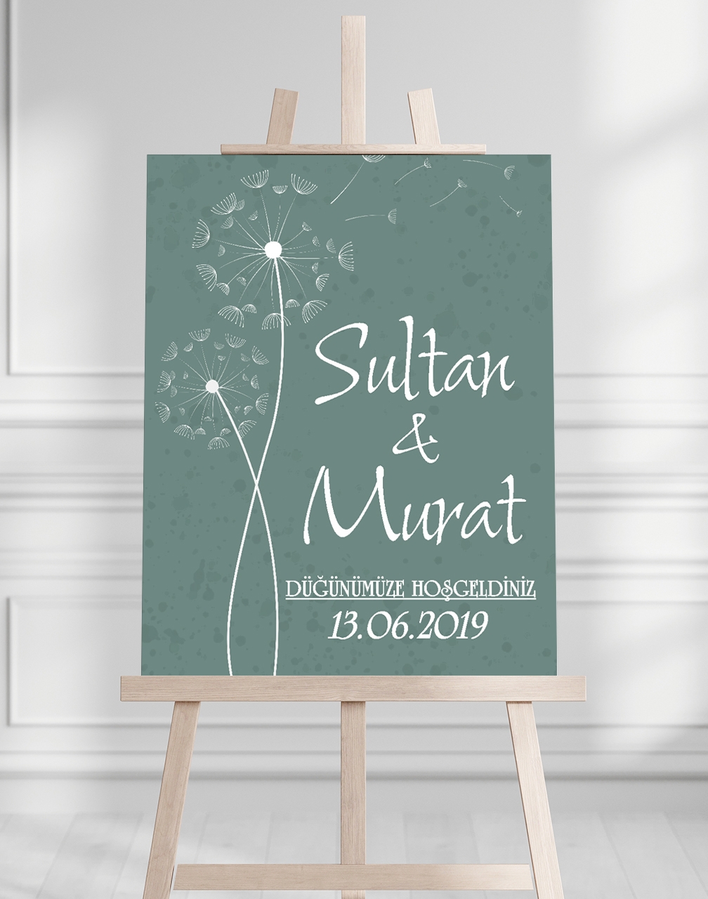 Söz Nişan Düğün İçin 50x70 Karşılama Panosu - Yeşil Tasarımlı